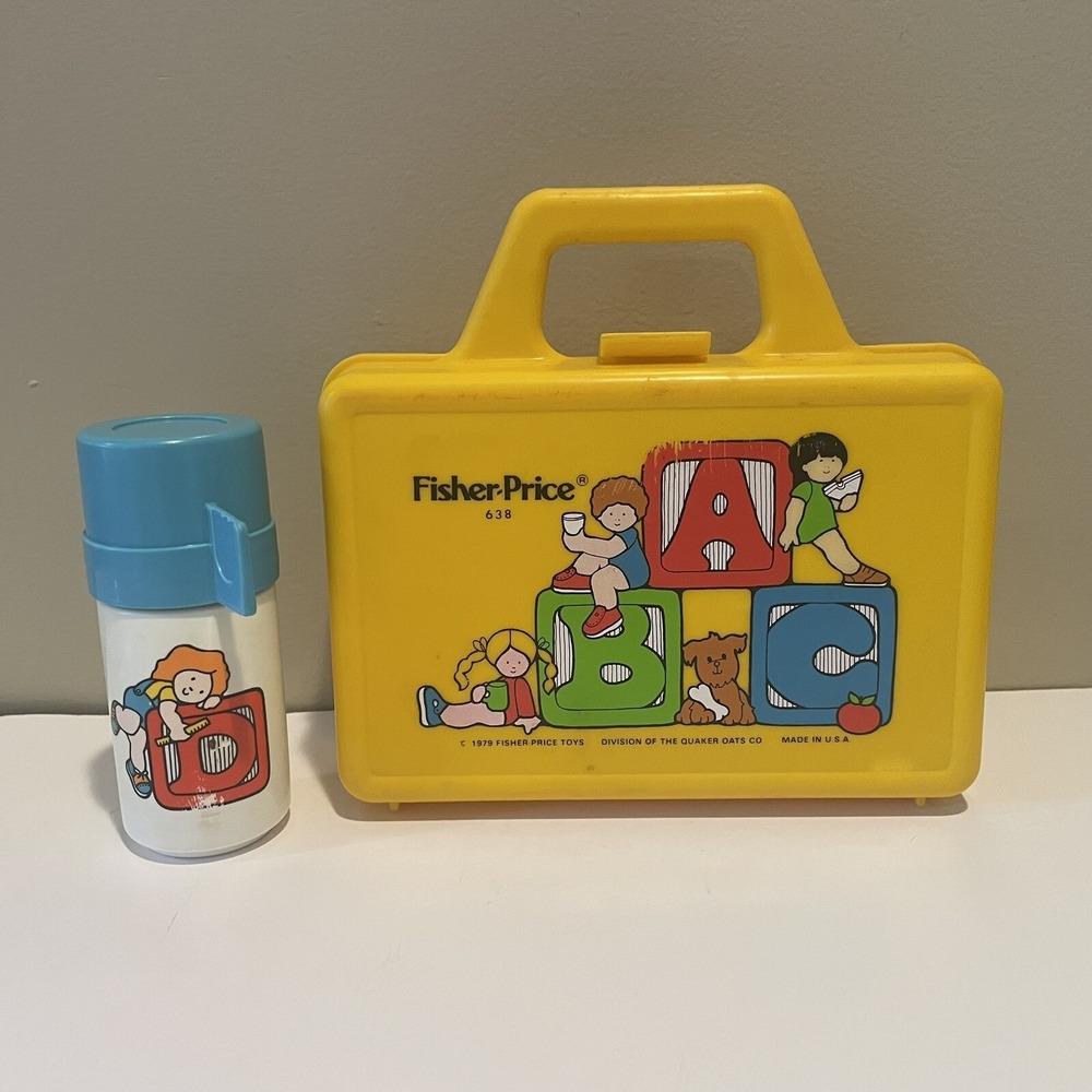 Vintage Fisher Price Play Mini Lunch Box #638 Complete Set with Thermos 1979‎